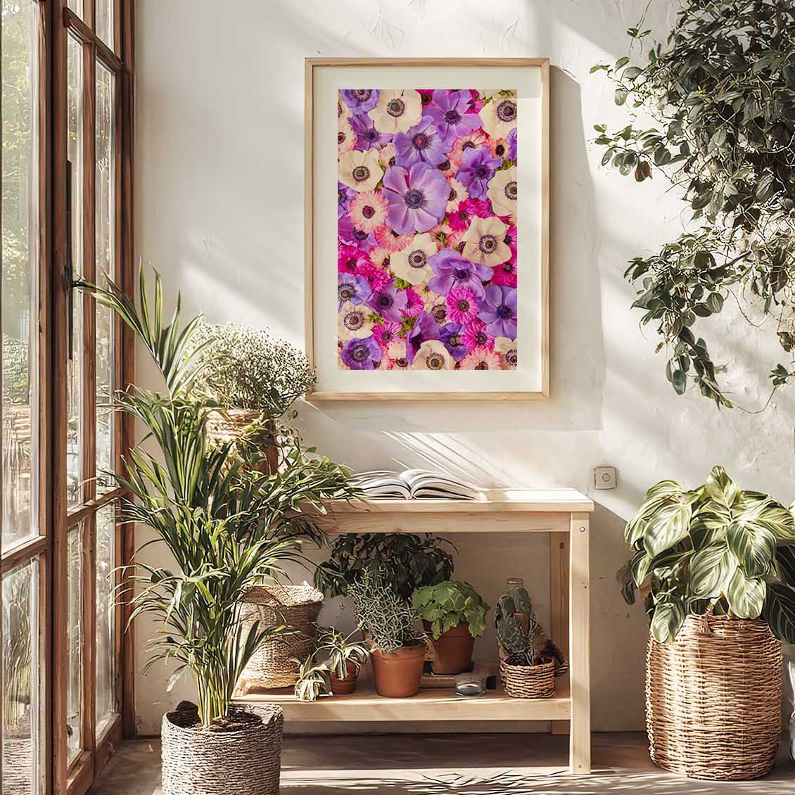 Purple Passion Anemone Wall Art Print Vertical
