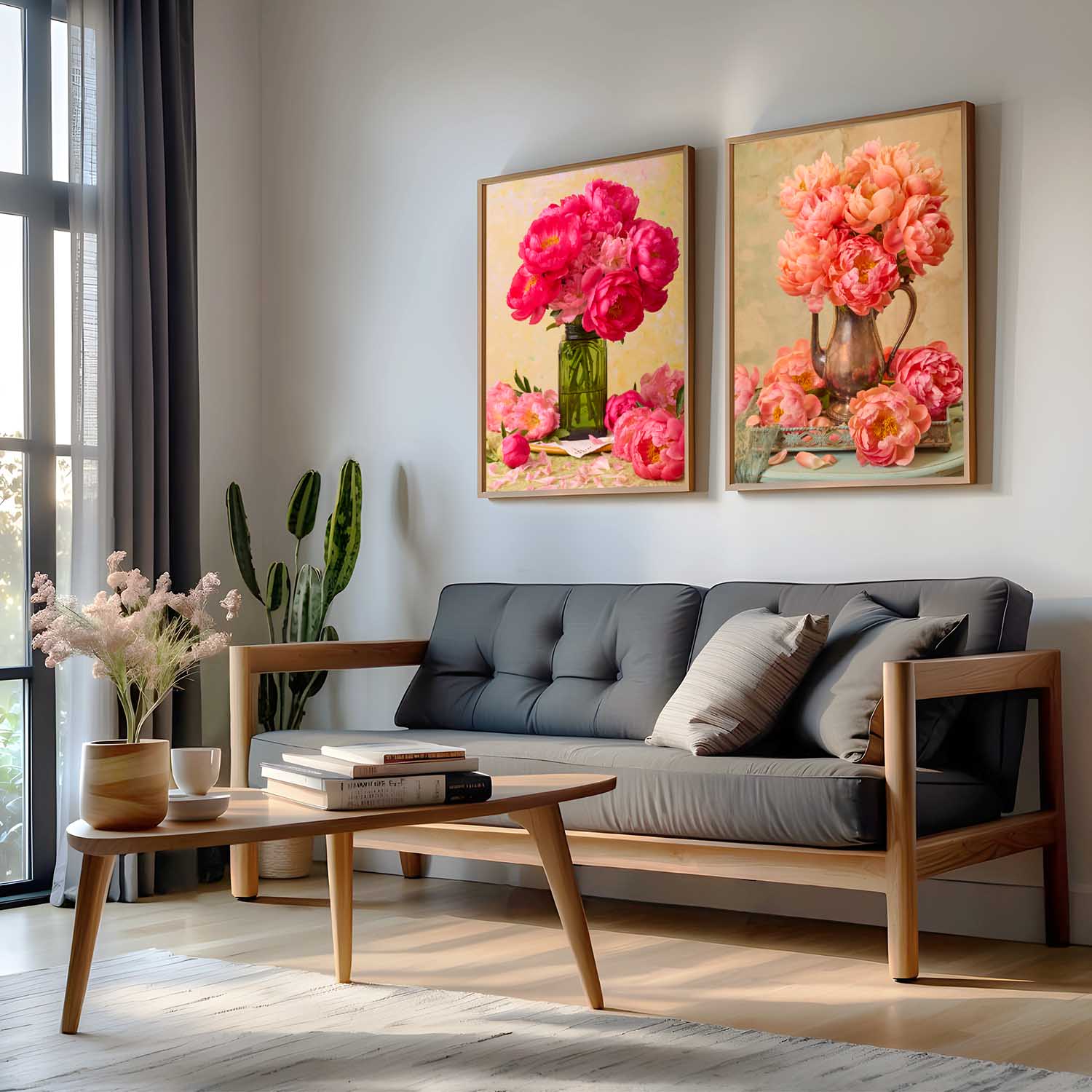 Blooming Peony Arrangement Two Piece Canvas Set