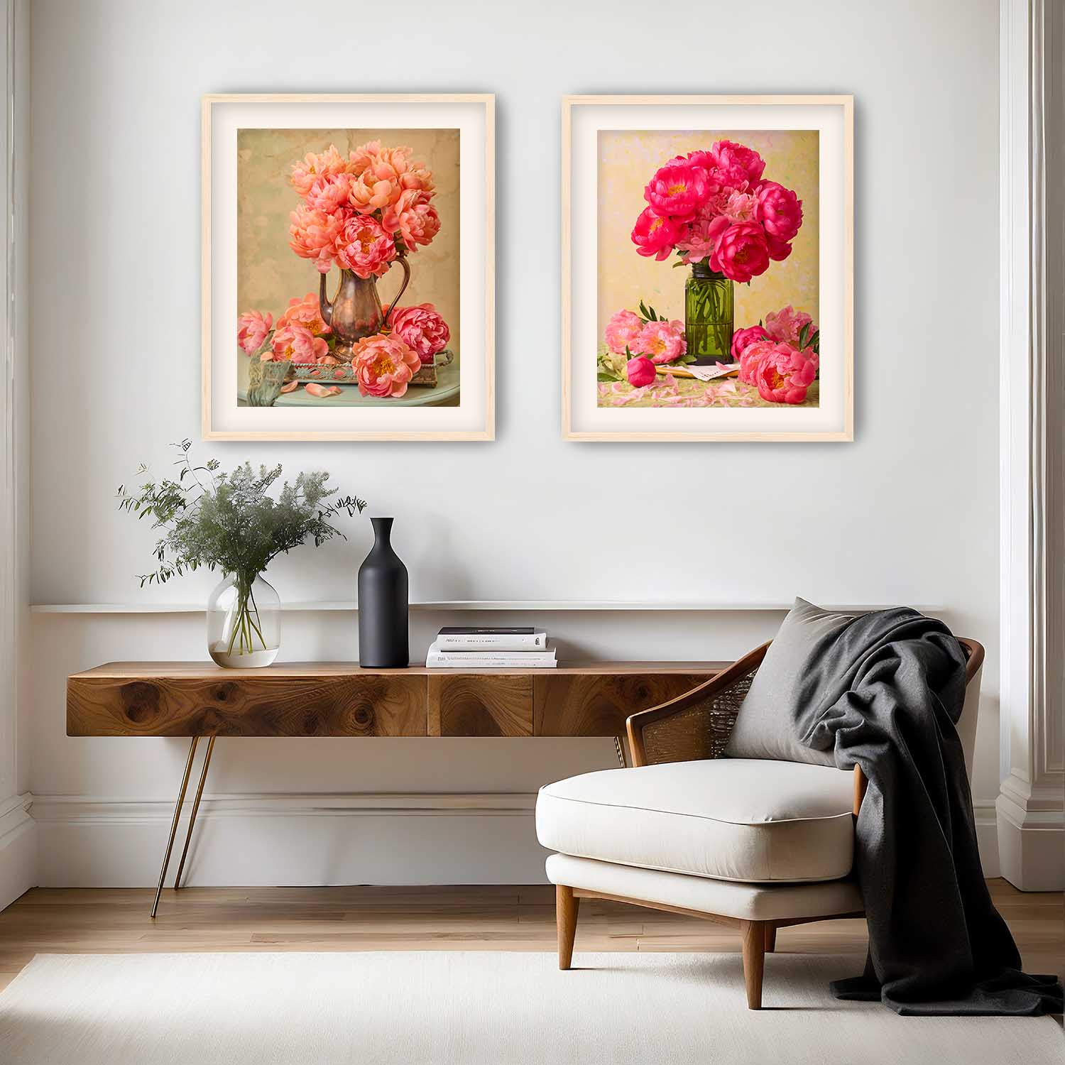 Blooming Peony Arrangement Two Piece Print Set