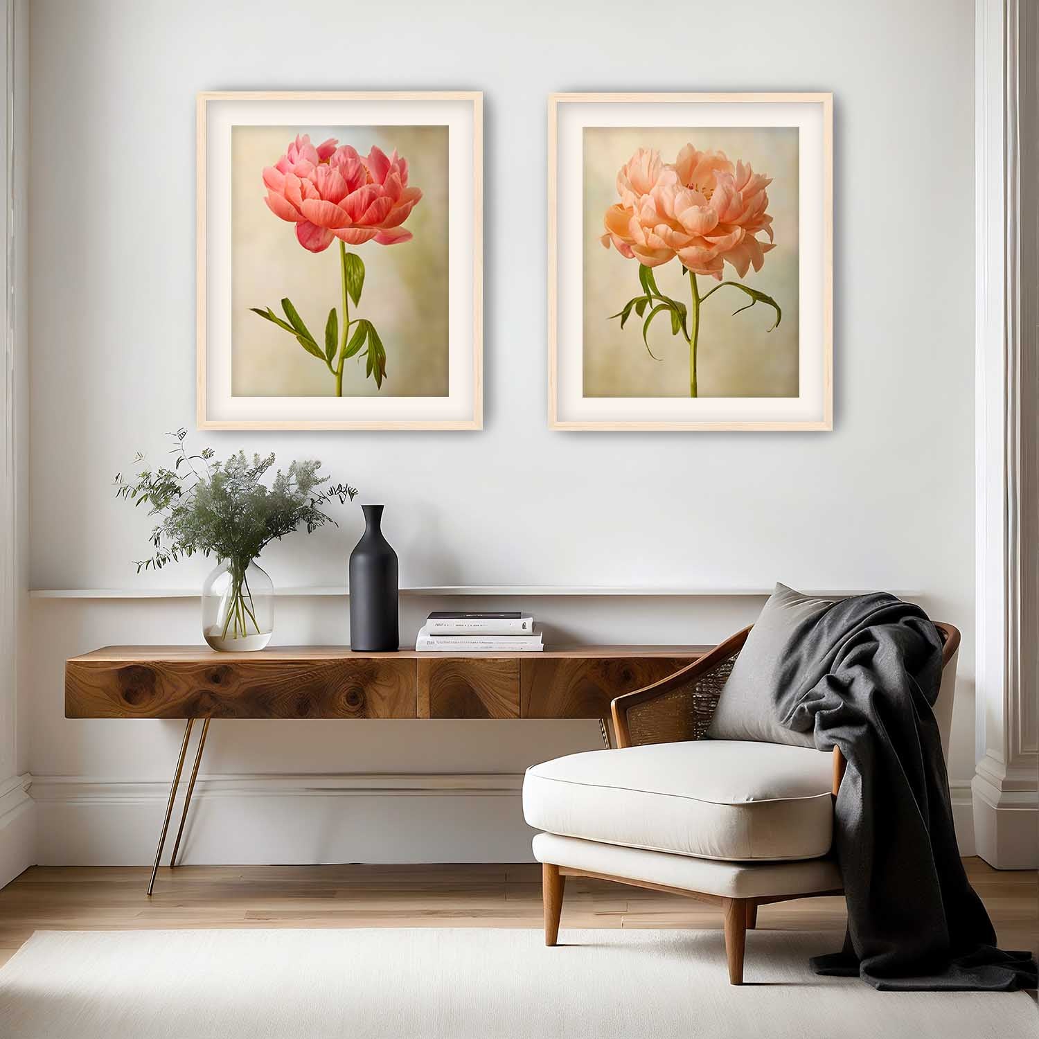 Coral Charm Peony Two Piece Wall Art Print Set