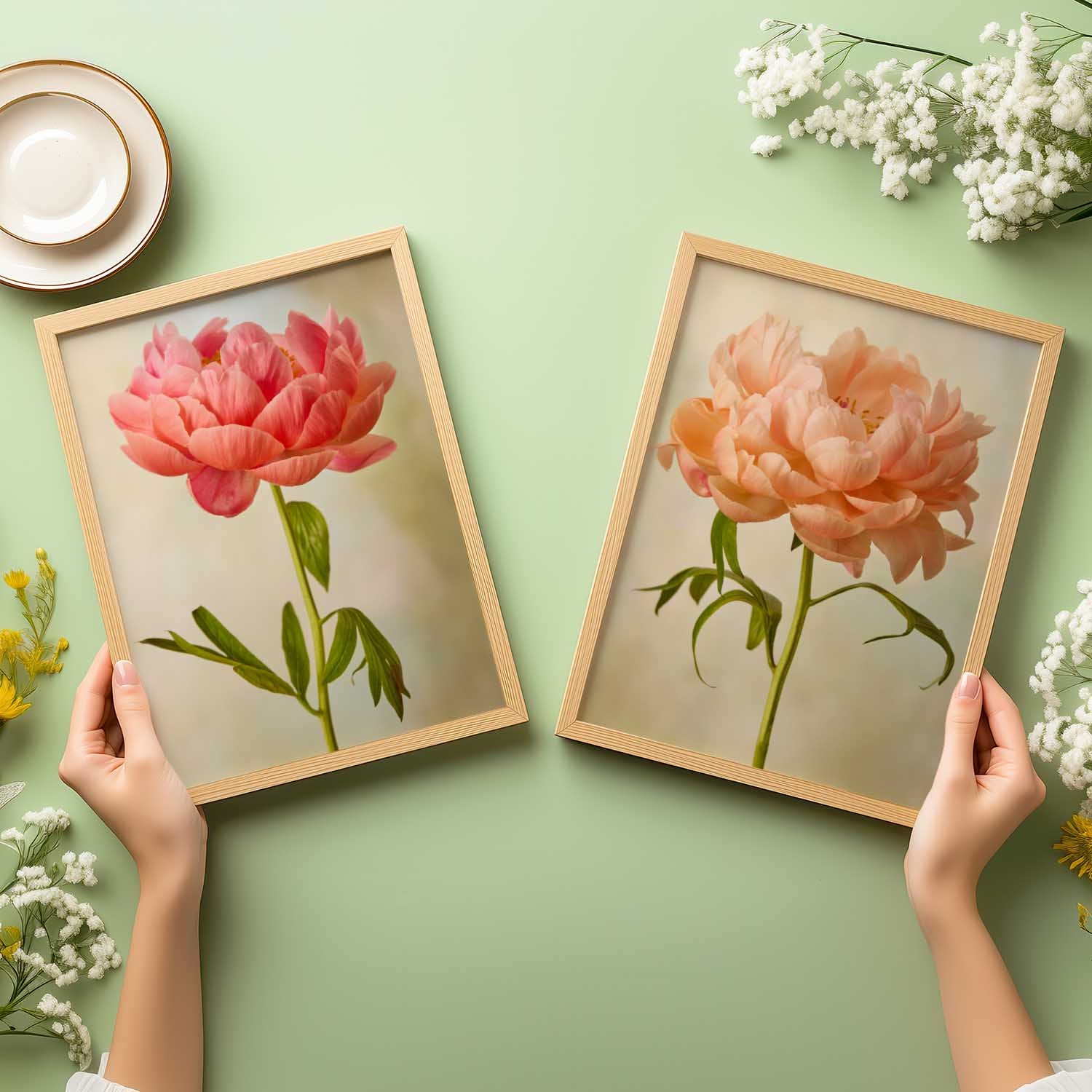 Coral Charm Peony Two Piece Wall Art Print Set