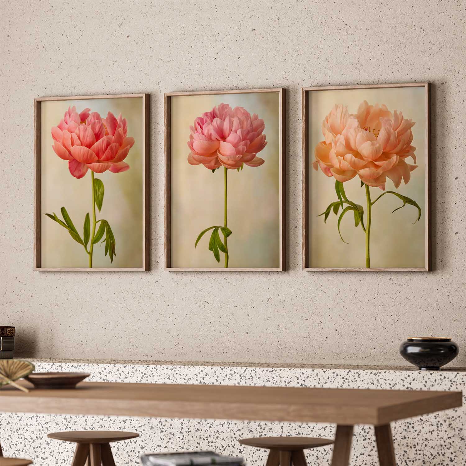 Coral Charm Peony - 3 Piece Art Set
