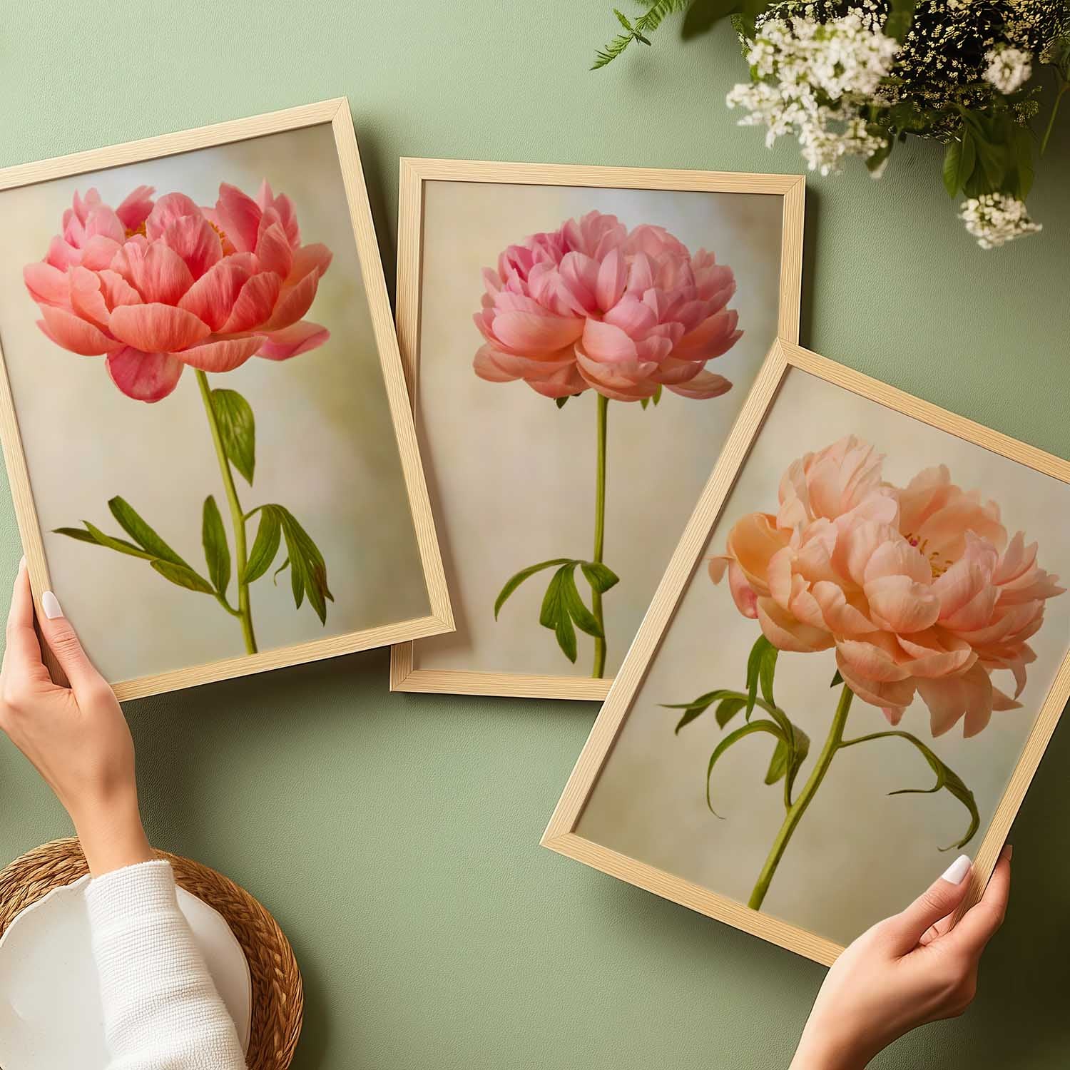 Coral Charm Peony 3 Piece Art Print Set