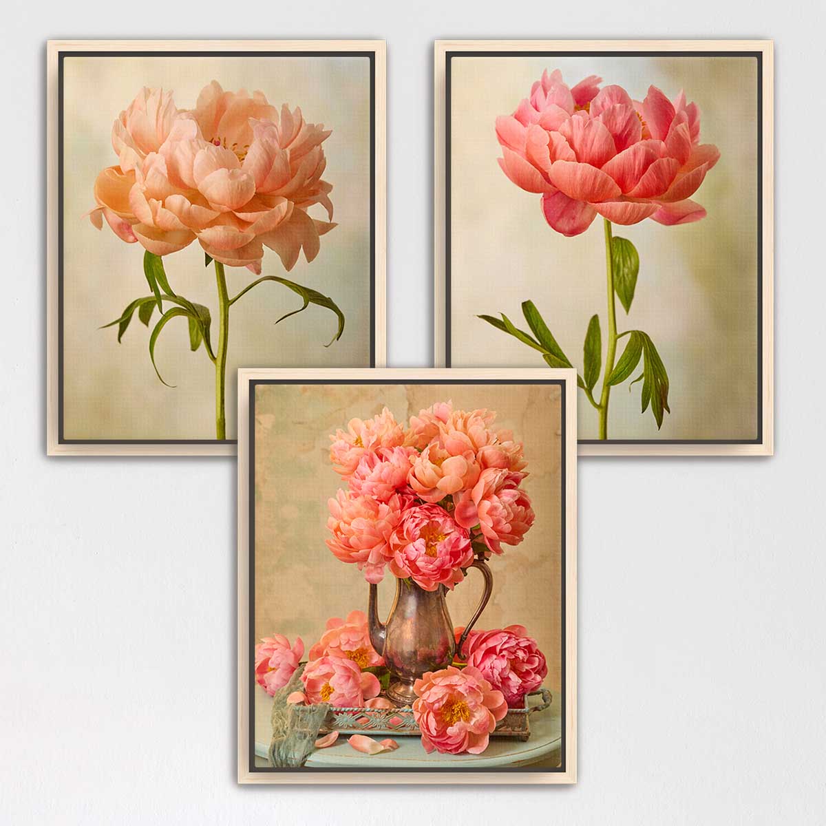 Coral Charm Arrangement- 3 Piece Art Set
