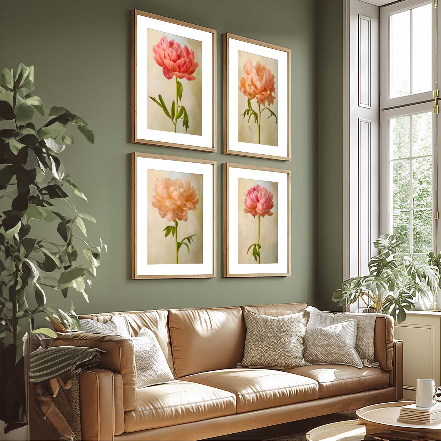 Coral Charm Peony 4 Piece Art Print Set
