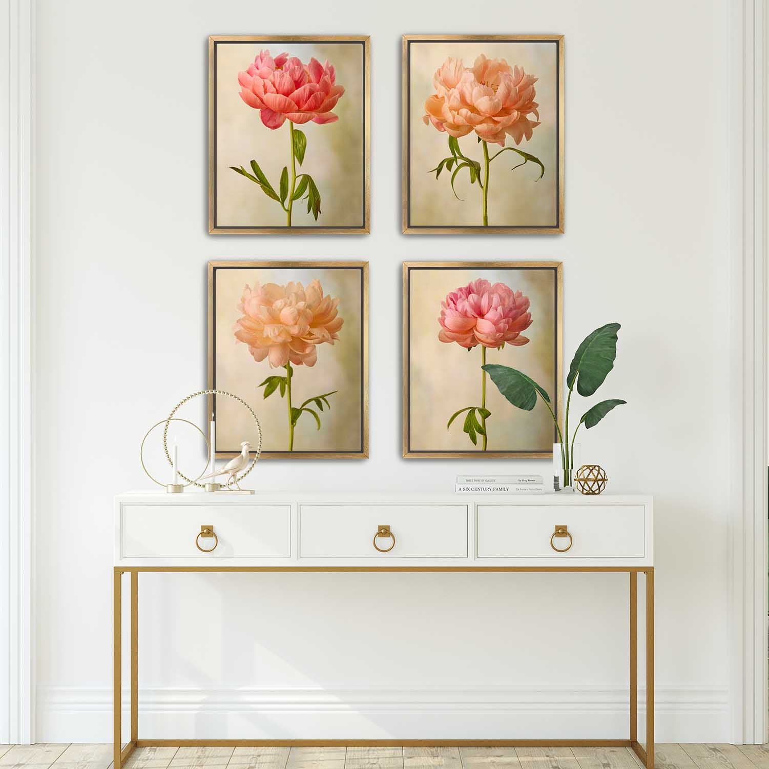 Coral Charm Peony 4 Piece Art Set