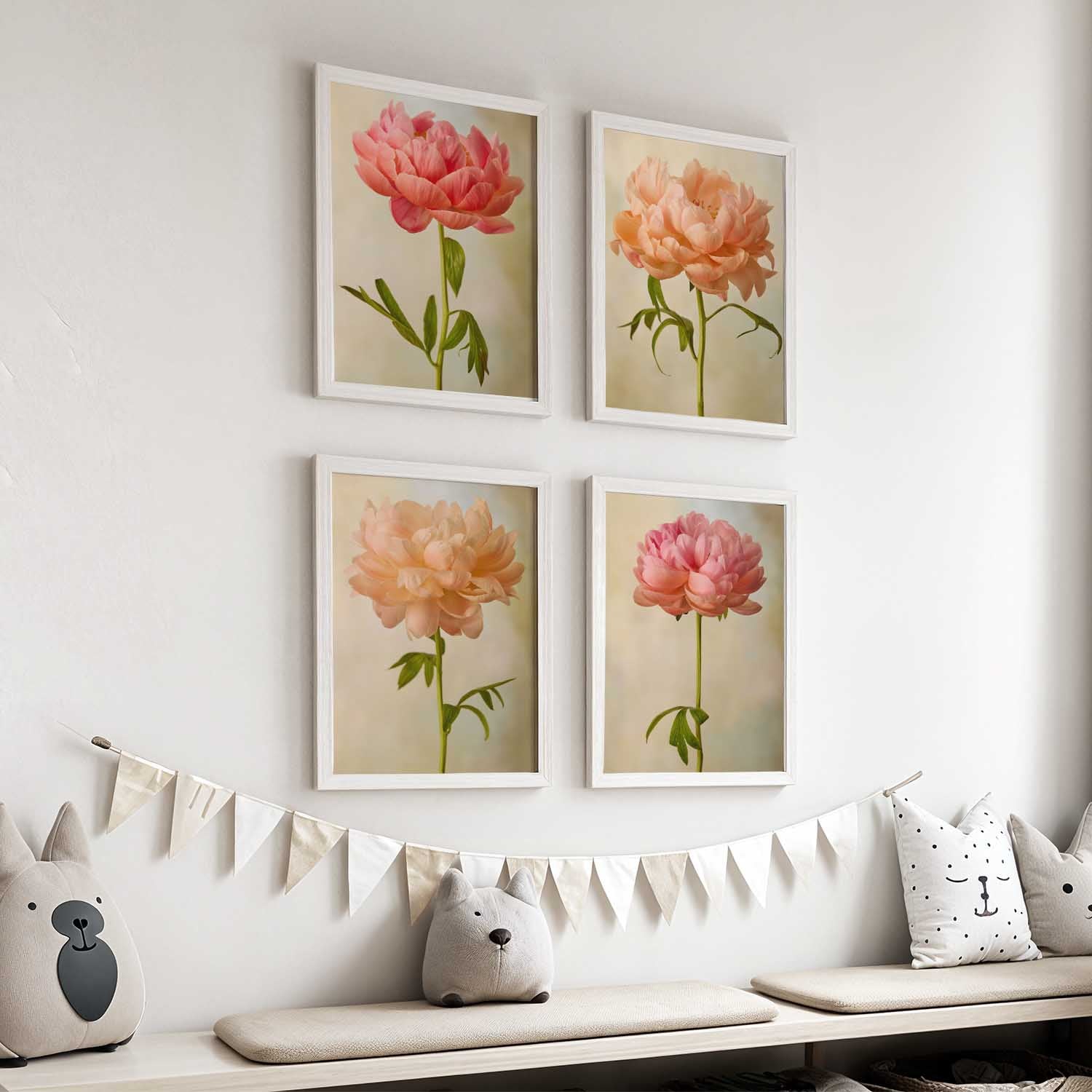 Coral Charm Peony 4 Piece Art Set