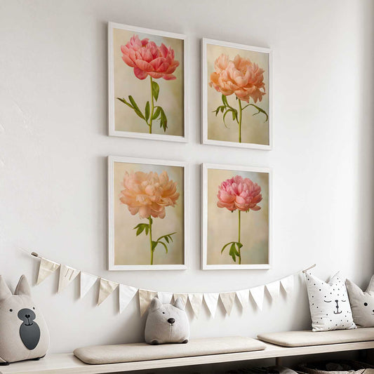 Coral Charm Peony 4 Piece Art Set