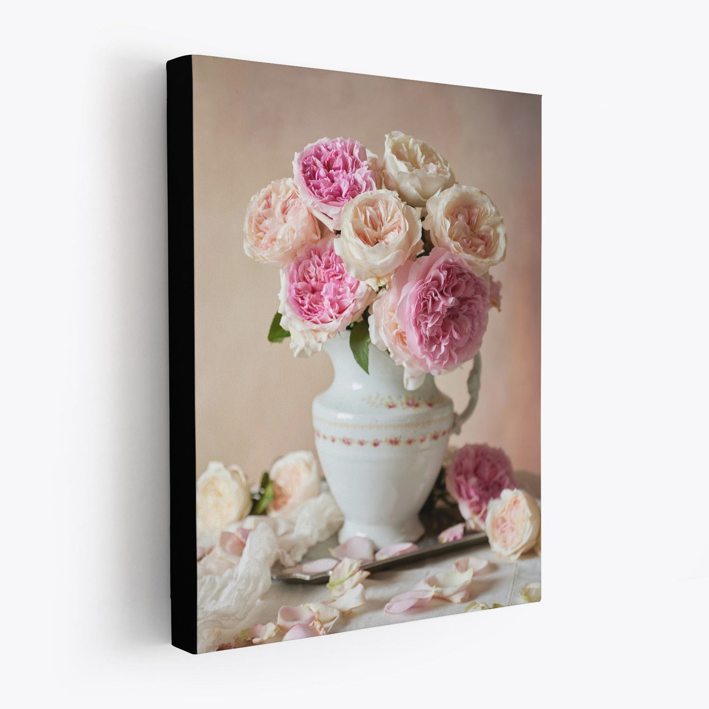 Side view of the Romance In Bloom canvas wall art. The canvas has a 1.5-inch black edge, producing a floating effect.