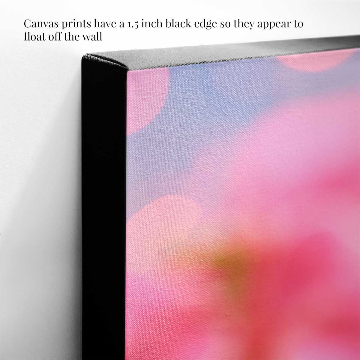 All Wrapped Up In Pink floral wall art on textured canvas with a black edge and pink abstract detail.