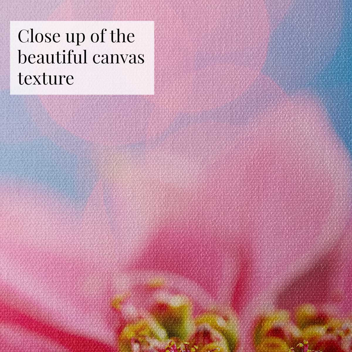 A Very Pink Christmas poinsettia wall art print with a close view of textured canvas and detailed floral petals