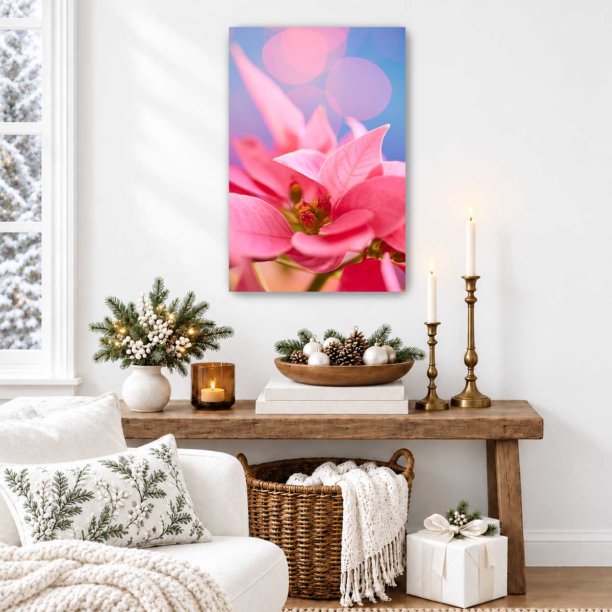 A Pink Night Out | Poinsettia Christmas Wall Art Canvas