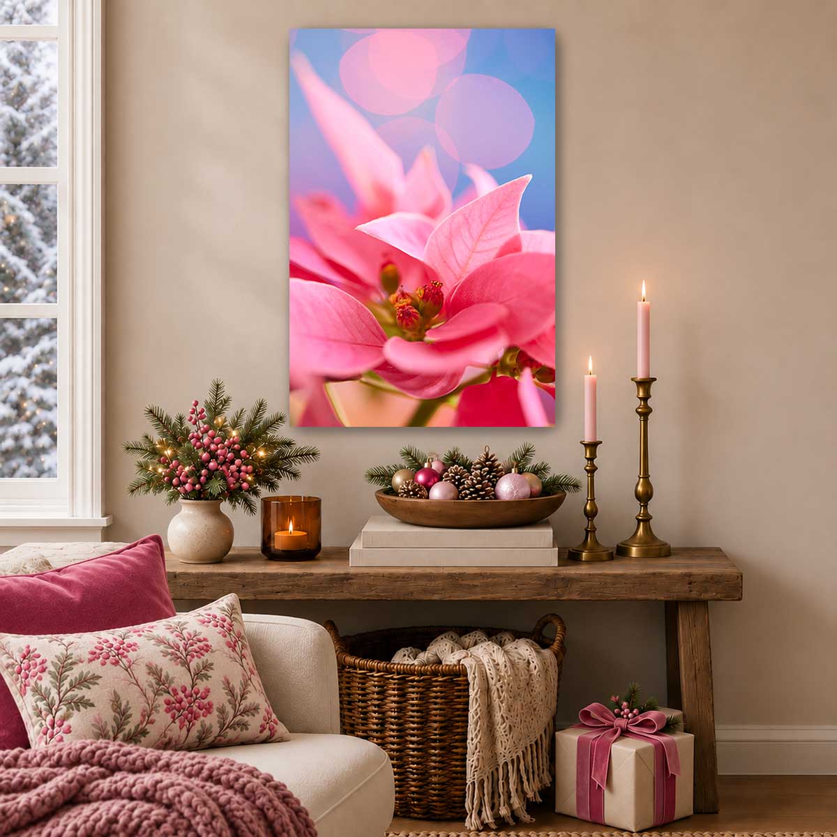 A Pink Night Out | Poinsettia Christmas Wall Art Canvas