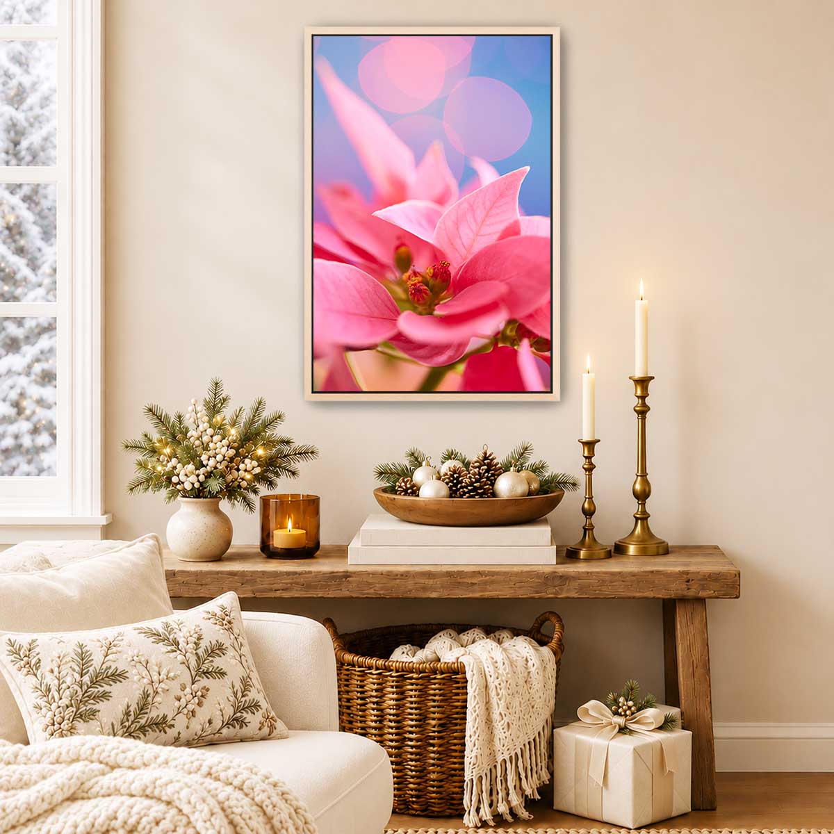 A Pink Night Out | Poinsettia Christmas Wall Art Canvas