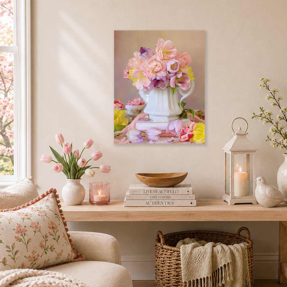 Teapot of Blooms | Tulip Wall Art Canvas