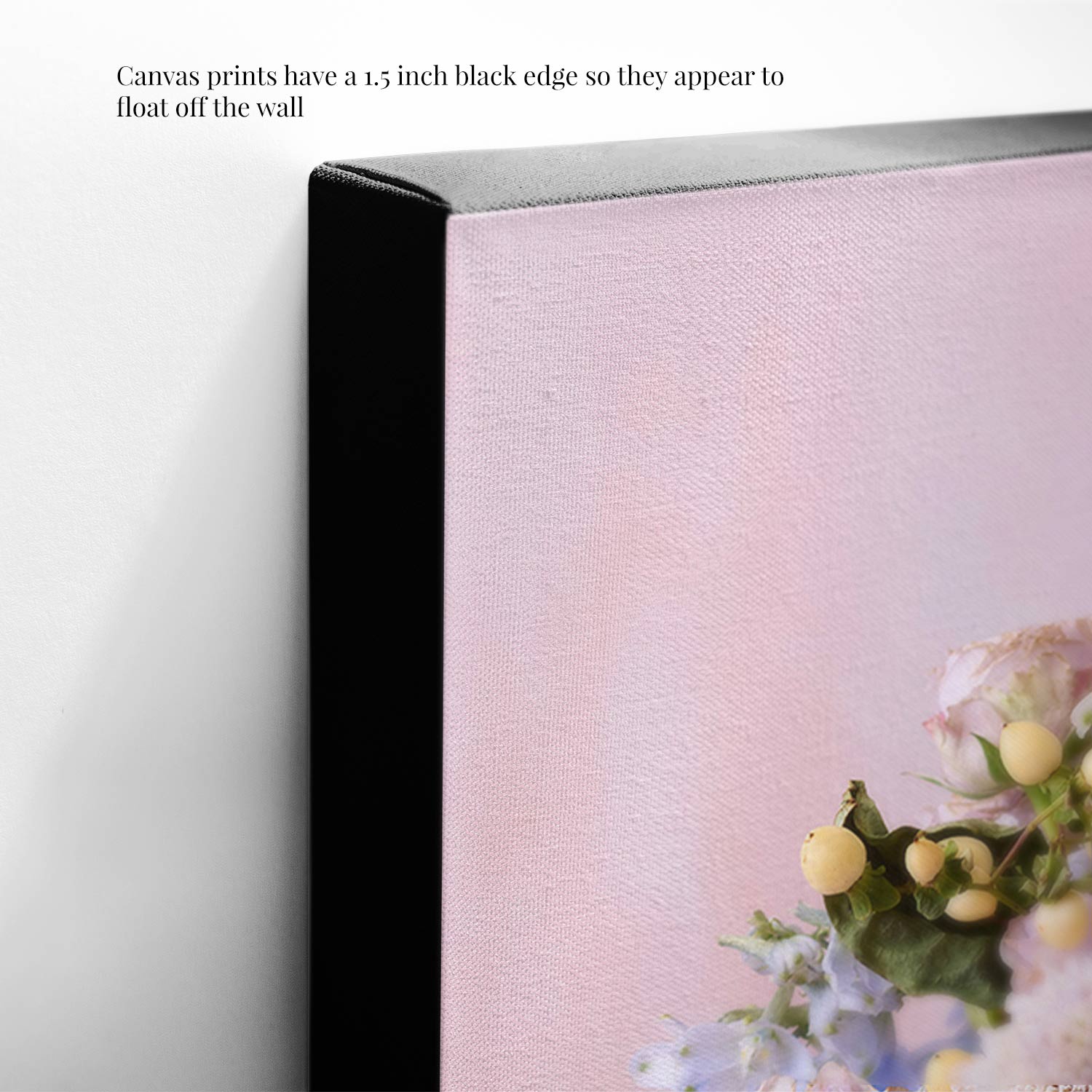 Close-up of Pink and Blue Serenade canvas art print with a 1.5-inch black edge, creating a floating effect.