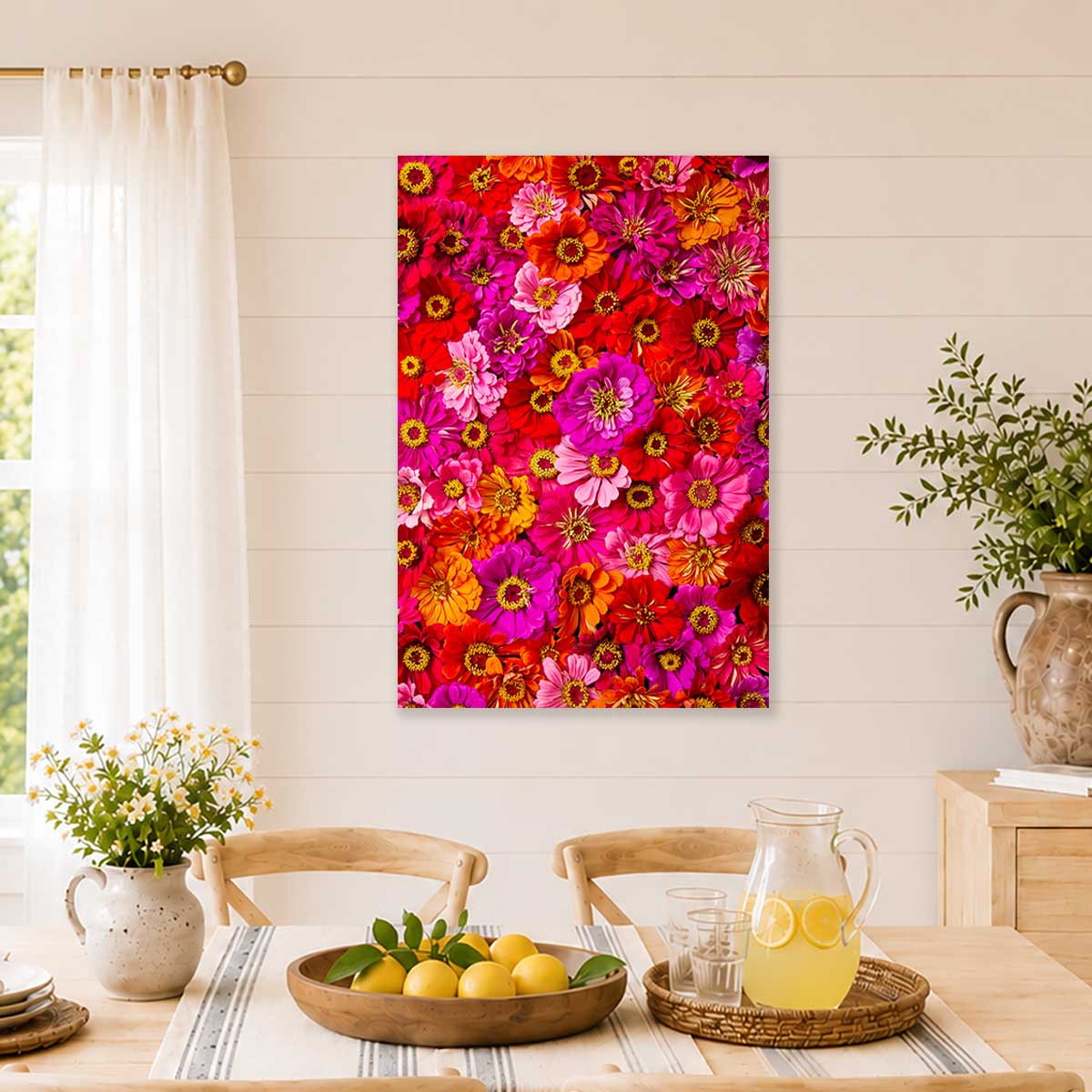 Zinnias Electric Radiance Wall Art Canvas