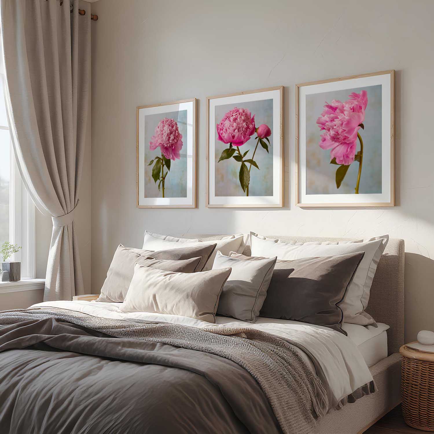 Peony Sister Portraits - 3 Piece Wall Art Print Set