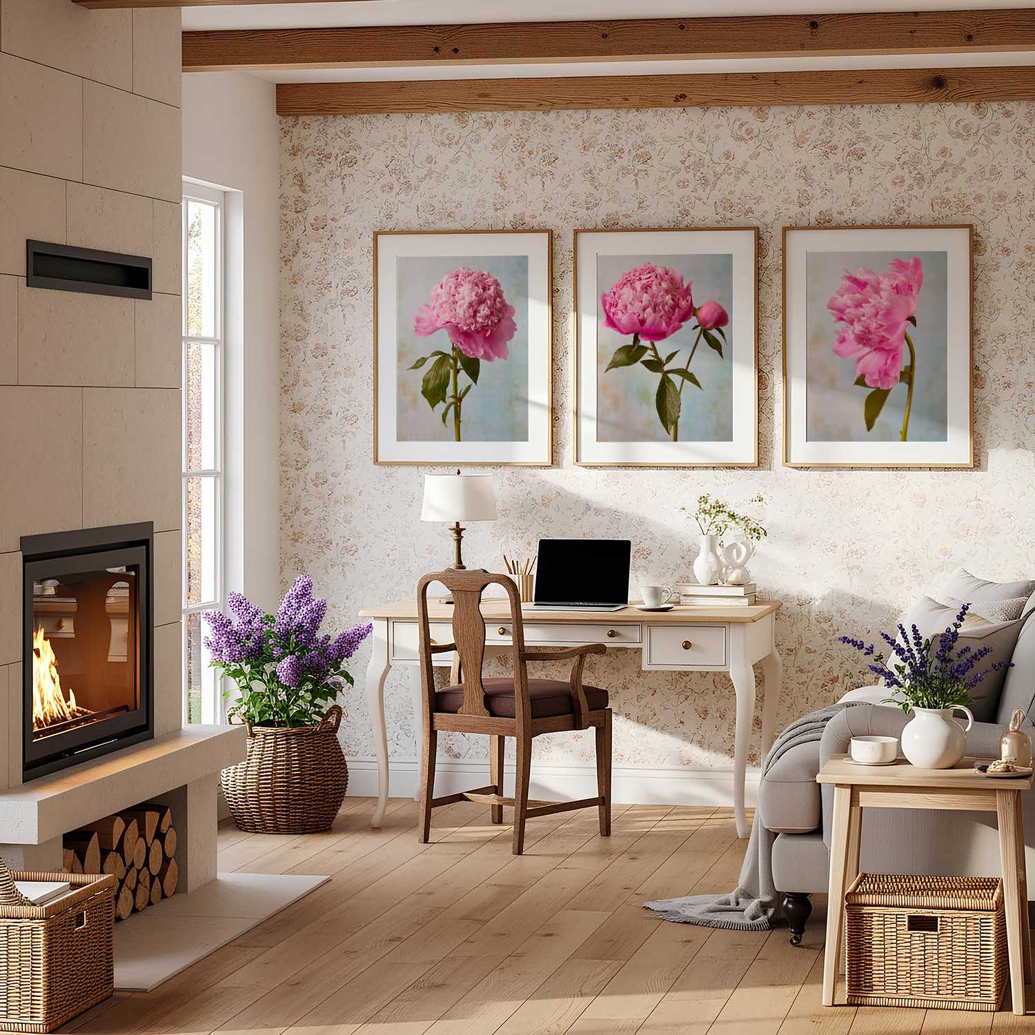 Peony Sister Portraits - 3 Piece Wall Art Print Set