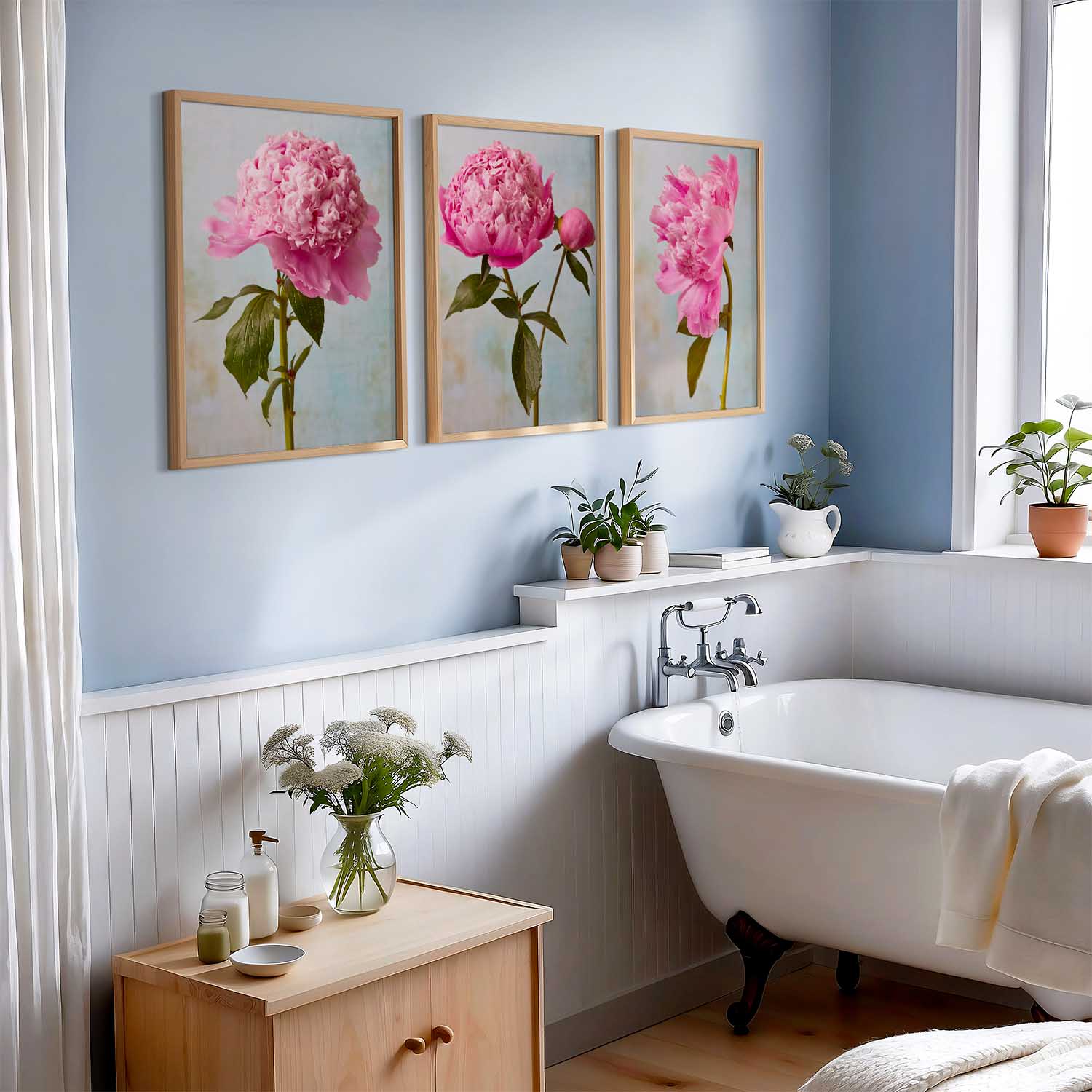 Peony Sister Portraits - 3 Piece Wall Art Canvas Set