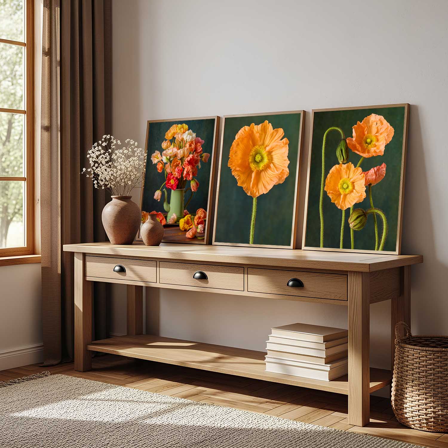 Poppy Sisters Portraits - 3 Piece Canvas Wall Art Set
