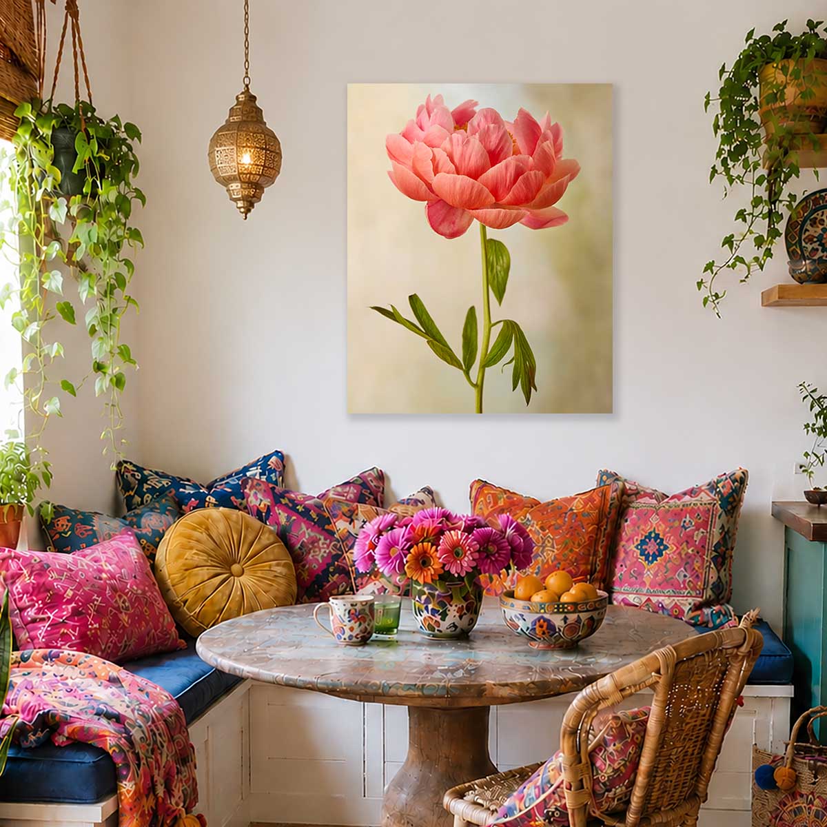 Coral Charm Peony Portrait 1 | Wall Art Canvas