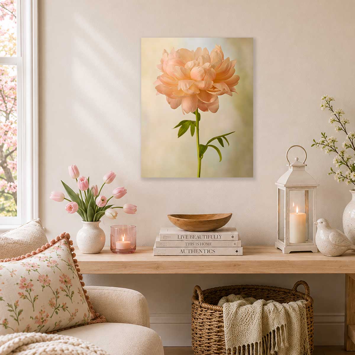 Coral Charm Peony Portrait 4 | Wall Art Canvas