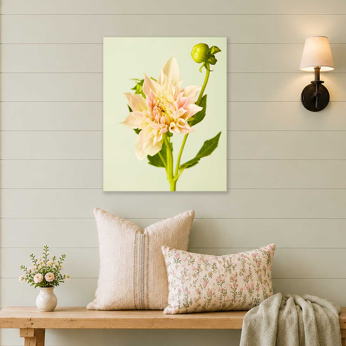 Peaches and Cream Dahlia Wall Art Canvas