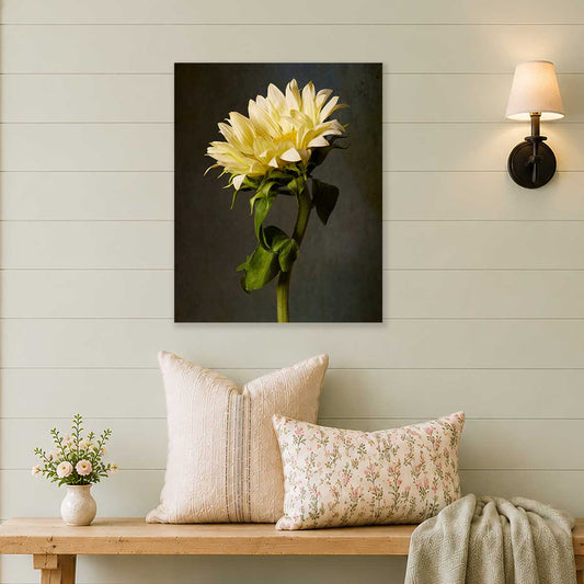 Golden Diva Sunflower Wall Art Canvas with gold sunflower blooms on dark background for portrait display