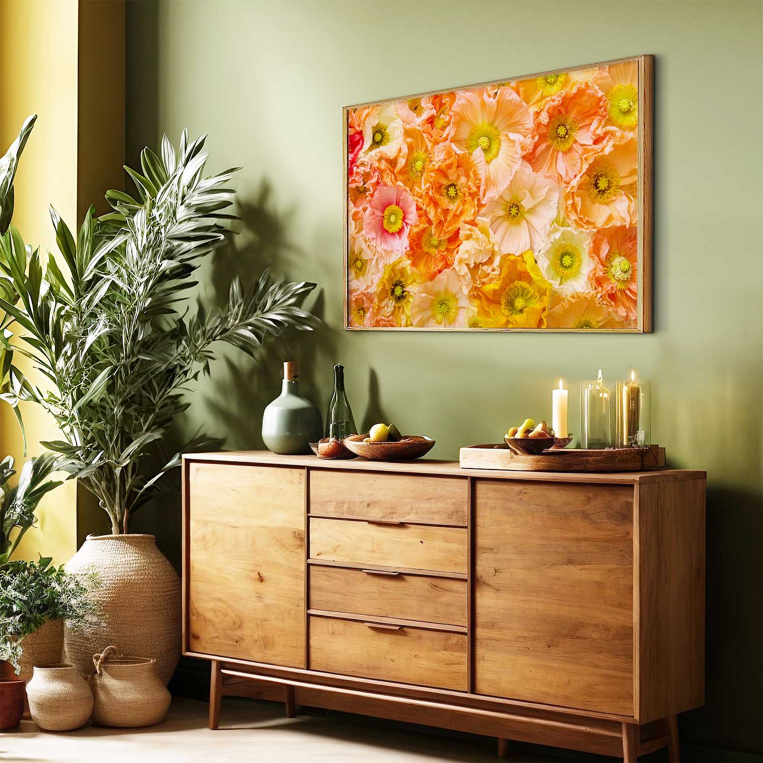 Petals of Light Horizontal Poppy Wall Art Canvas with overlapping blooms and visible petal veins texture