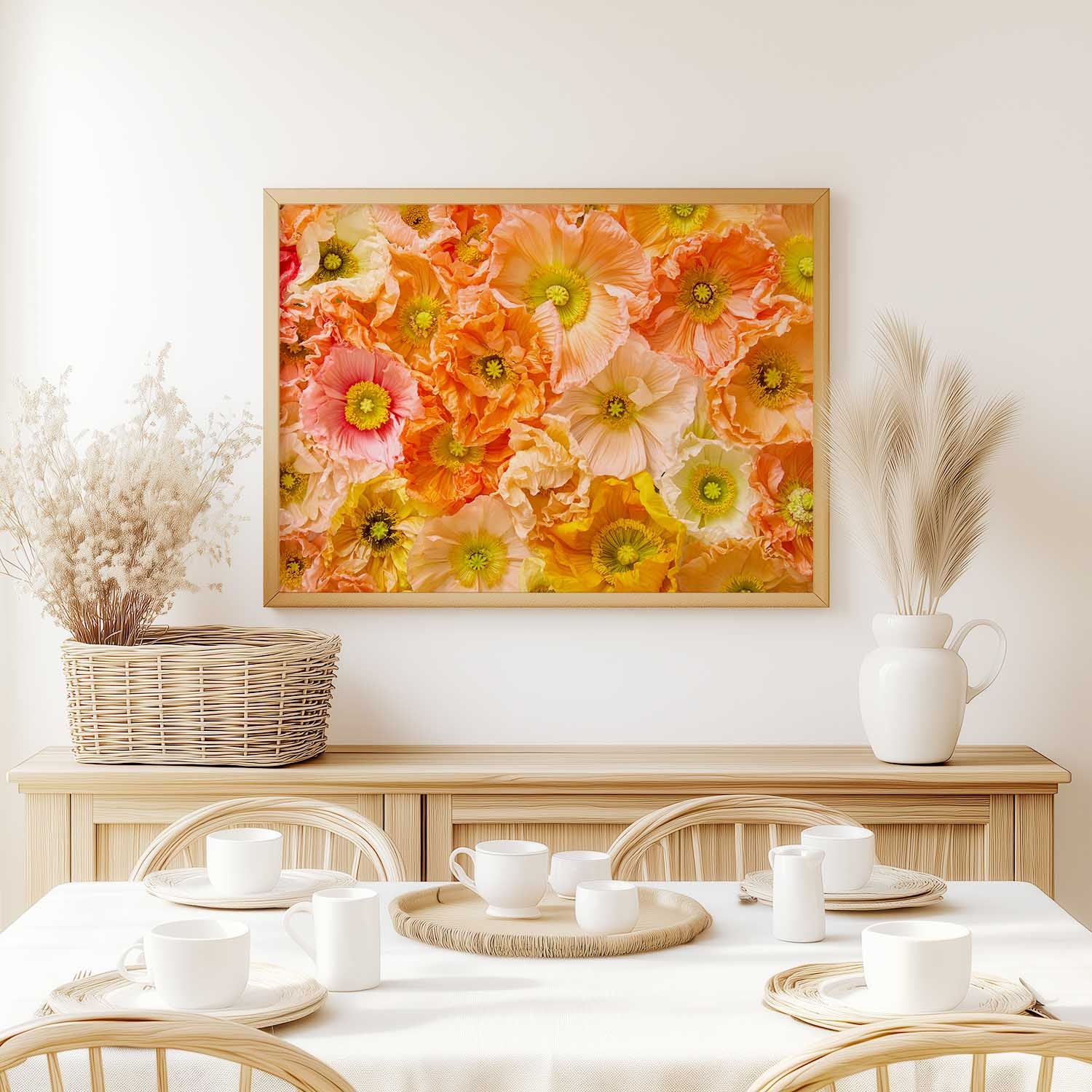 Petals of Light Poppy Wall Art Canvas with overlapping blooms and visible petal veins texture, gold