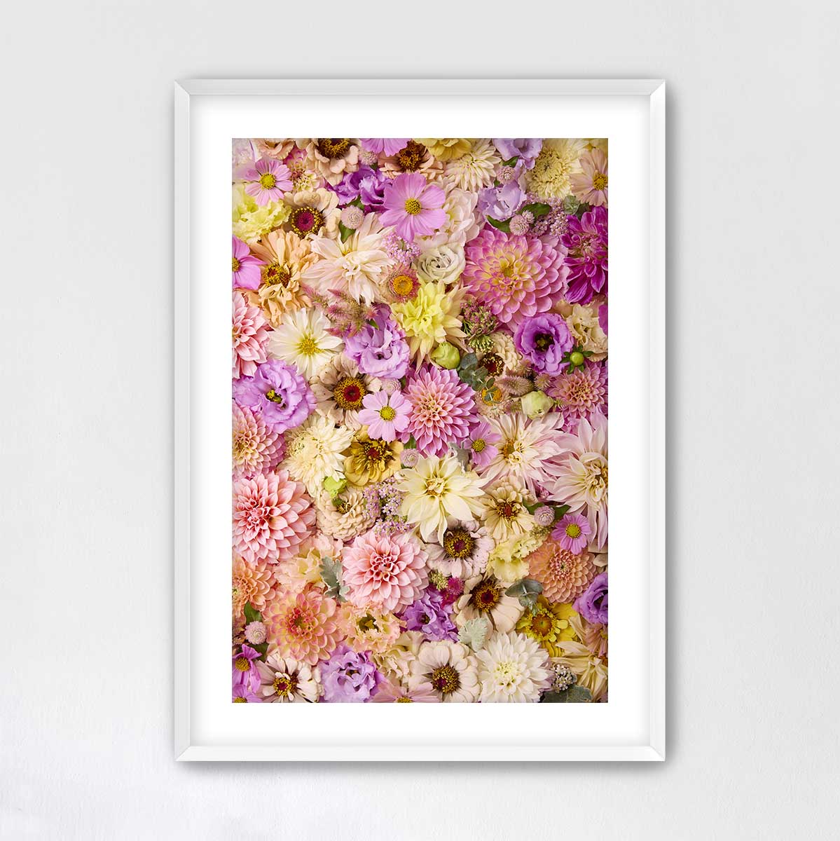 The image is a vibrant and colorful collage of various flowers, including dahlias, peonies, and other blooms, arranged in a visually appealing manner.
