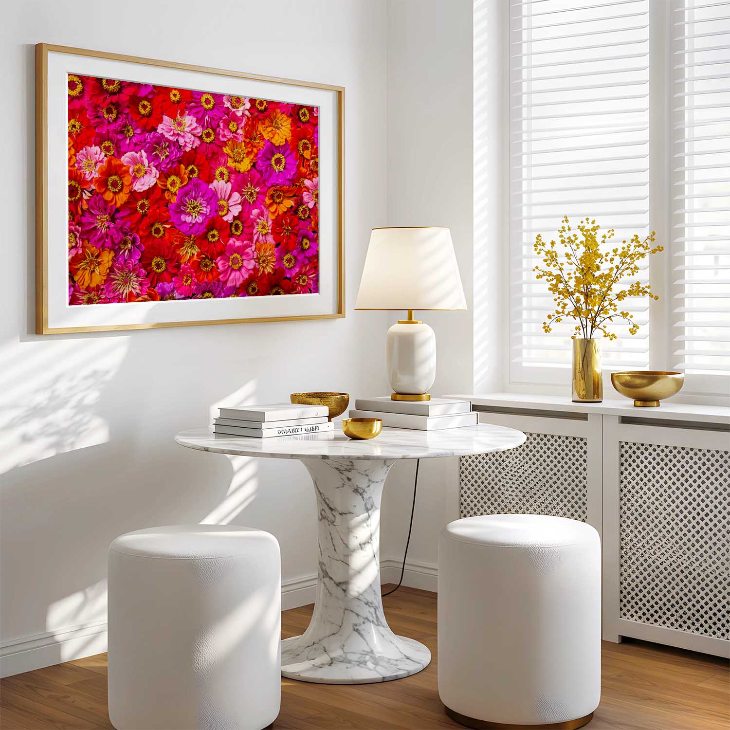 Electric Radiance - Horizontal Vibrant Zinnia Wall Art Print