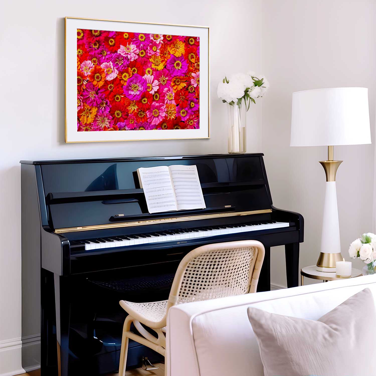 Electric Radiance - Horizontal Vibrant Zinnia Wall Art Print