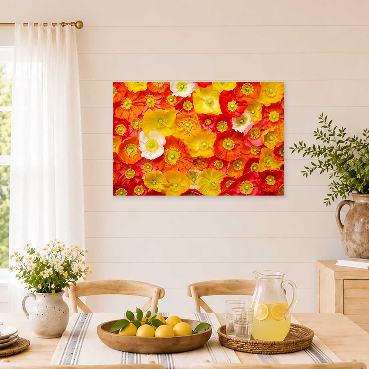 Glowing Fields Of Poppies Horizontal Wall Art Canvas with vibrant orange and yellow poppy flowers