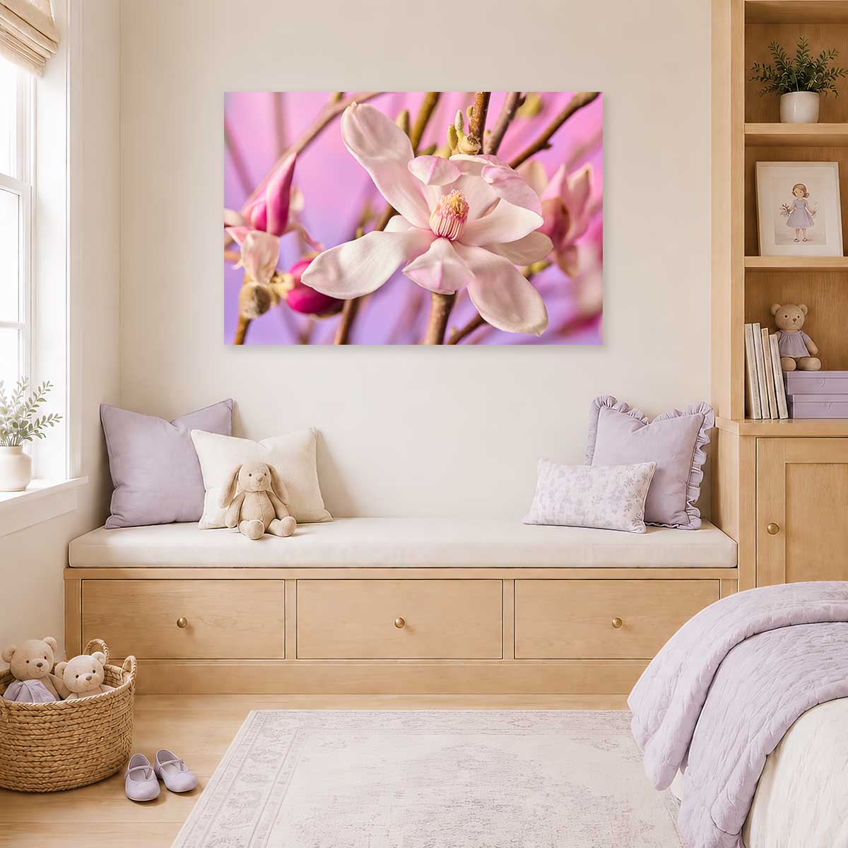 Magnolia Whisper Wall Art Canvas with pink floral petals and wall art style for bedrooms or living rooms