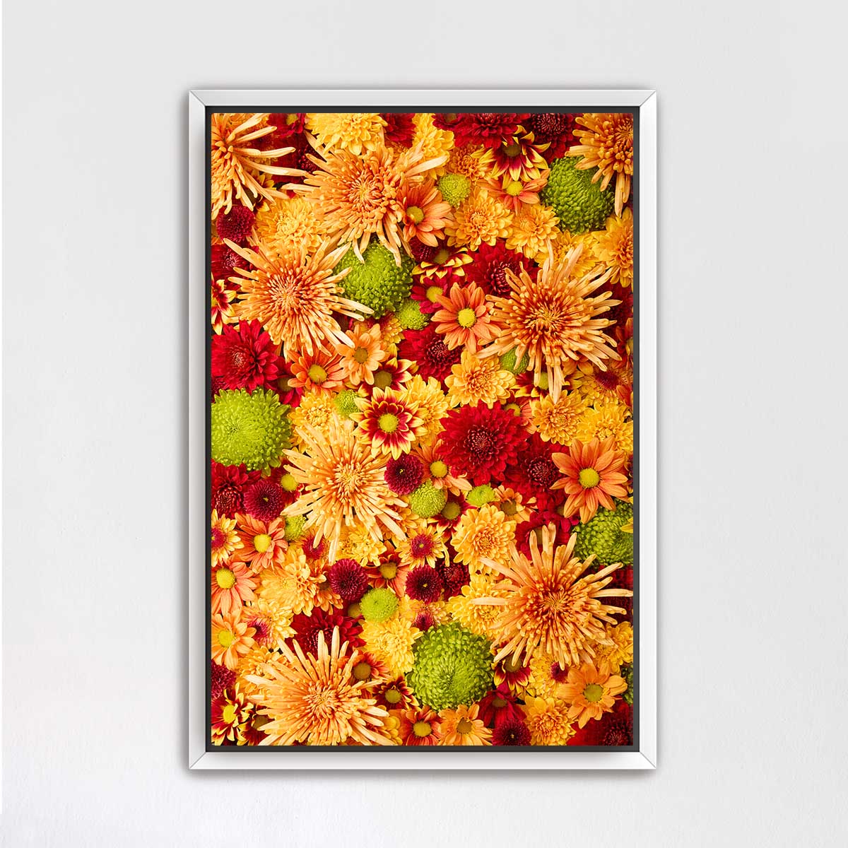 The image is a vibrant and colorful collage of various flowers, including daisies, chrysanthemums, and dahlias, arranged in a visually appealing manner.